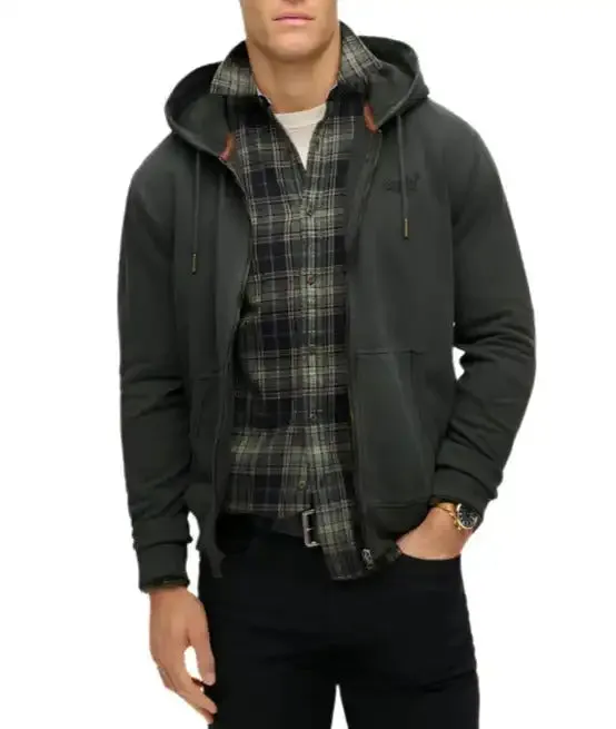 Superdry Mens Essential Logo Washed Zip Hoodie Washed Black