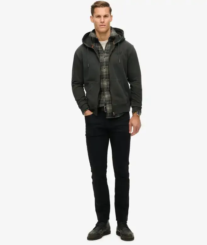 Superdry Mens Essential Logo Washed Zip Hoodie Washed Black