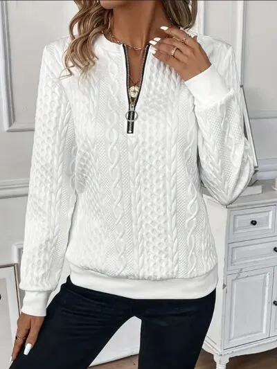 Textuur Half Zip Sweatshirt met Lange Mouwen