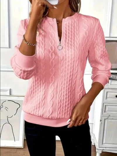 Textuur Half Zip Sweatshirt met Lange Mouwen