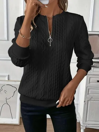 Textuur Half Zip Sweatshirt met Lange Mouwen
