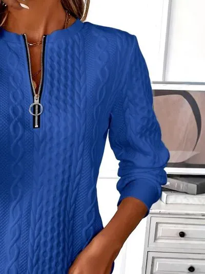 Textuur Half Zip Sweatshirt met Lange Mouwen