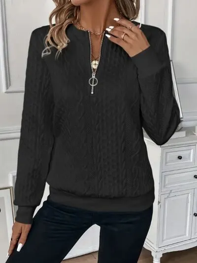 Textuur Half Zip Sweatshirt met Lange Mouwen