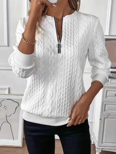 Textuur Half Zip Sweatshirt met Lange Mouwen