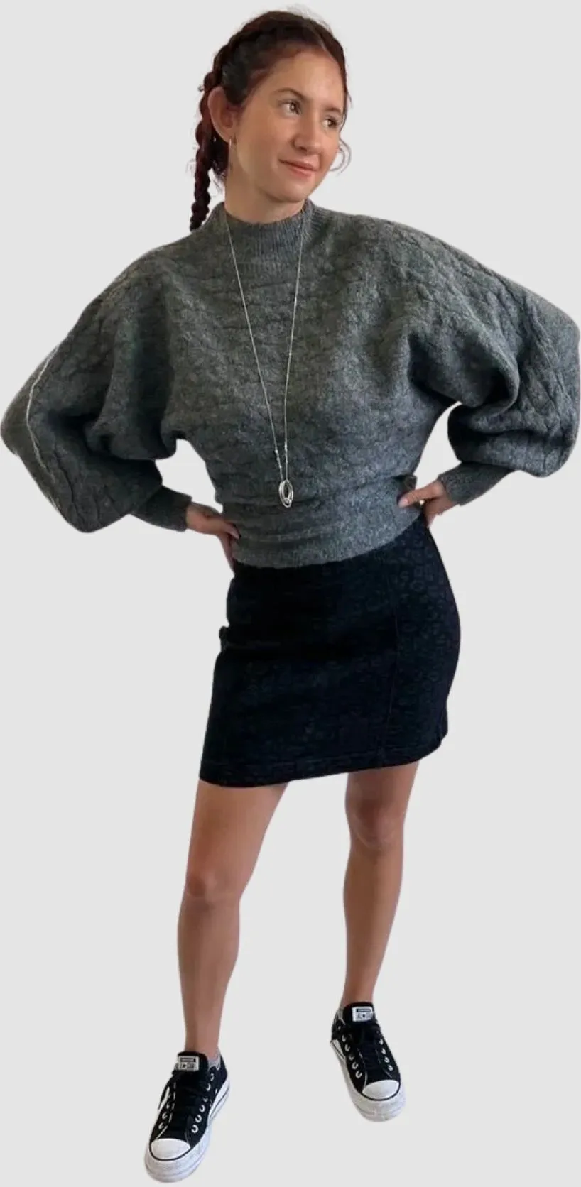 The Betty Sweater - Charcoal Long Dolman Sleeves