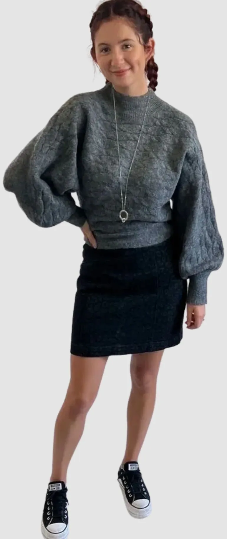 The Betty Sweater - Charcoal Long Dolman Sleeves