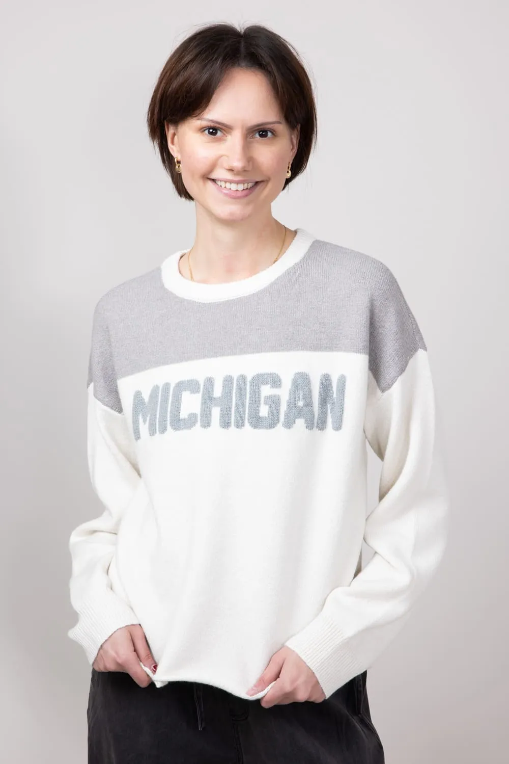 Thread & Supply Color Block Michigan Sweater for Women in Grey | T2442SWTS-GREY