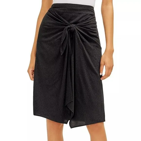 THREE DOTS Textured Dot Front Tie Skirt - Black - NWT - Size Medium