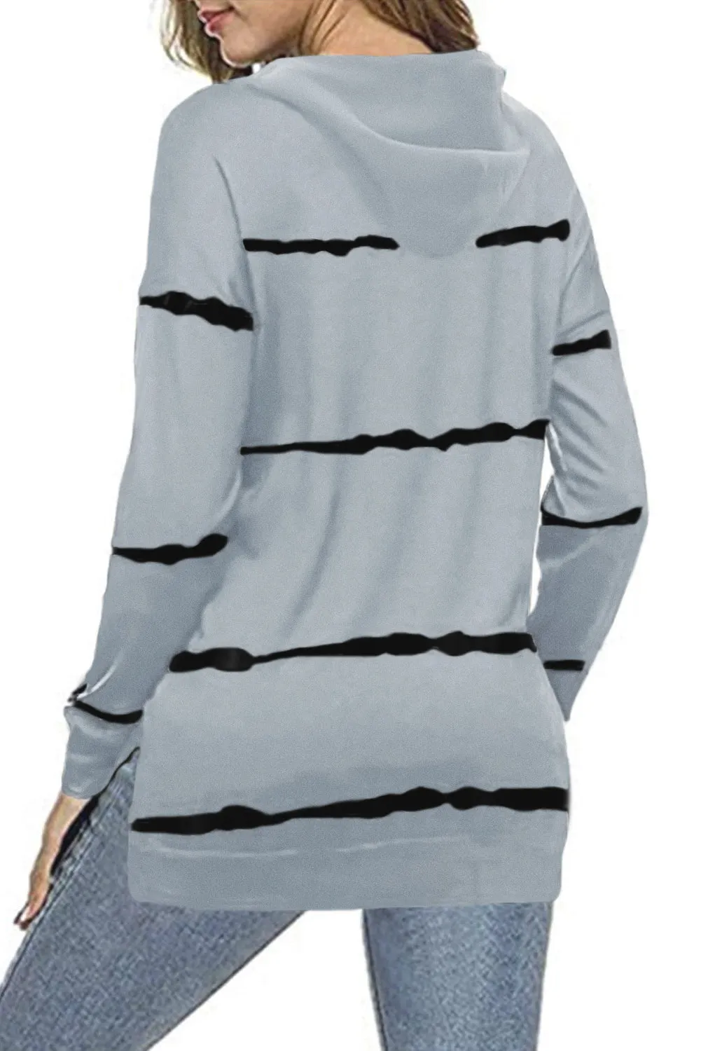 Tie-dye Striped Drawstring Hoodie with Side Split