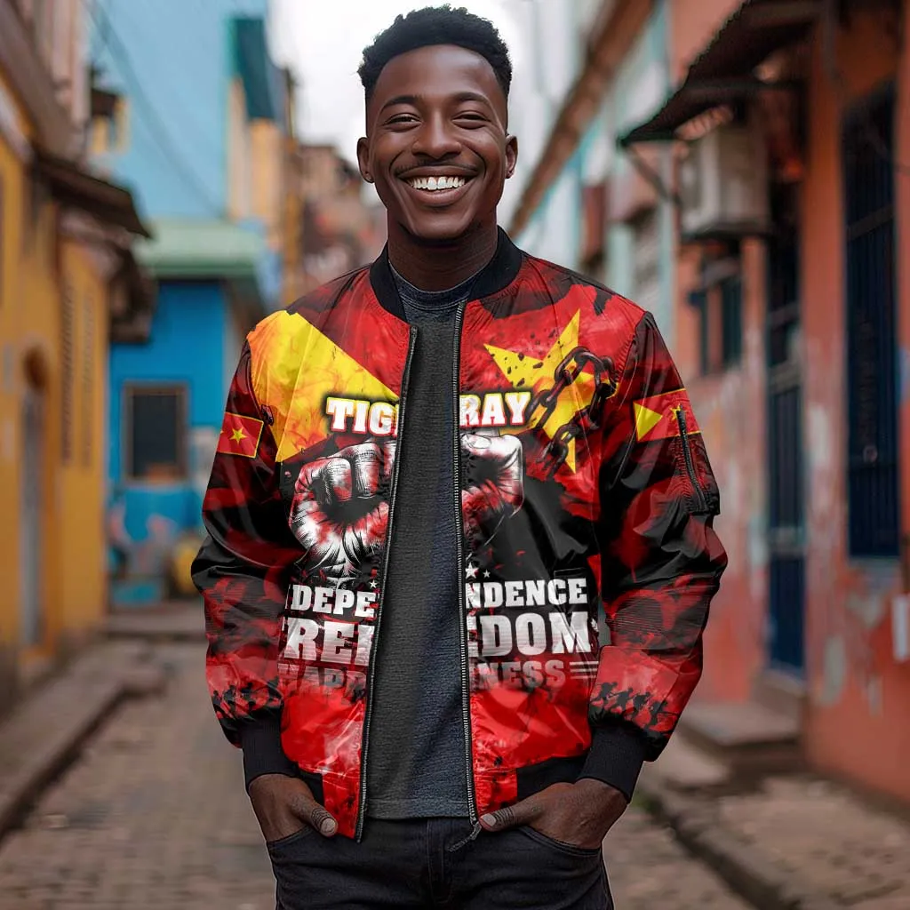 Tigrayans Independence Sleeve Zip Bomber Jacket I Stand with Tigray - Fist of Freedom DT02