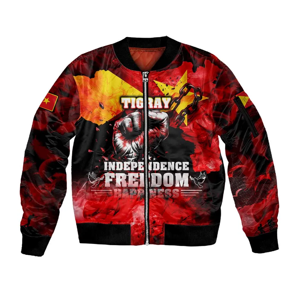 Tigrayans Independence Sleeve Zip Bomber Jacket I Stand with Tigray - Fist of Freedom DT02