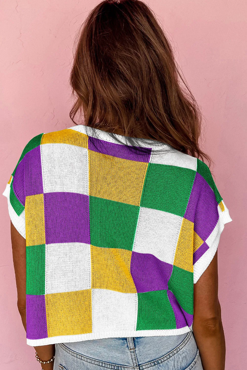 Tillandsia Purple Color Block Cap Sleeve Sweater