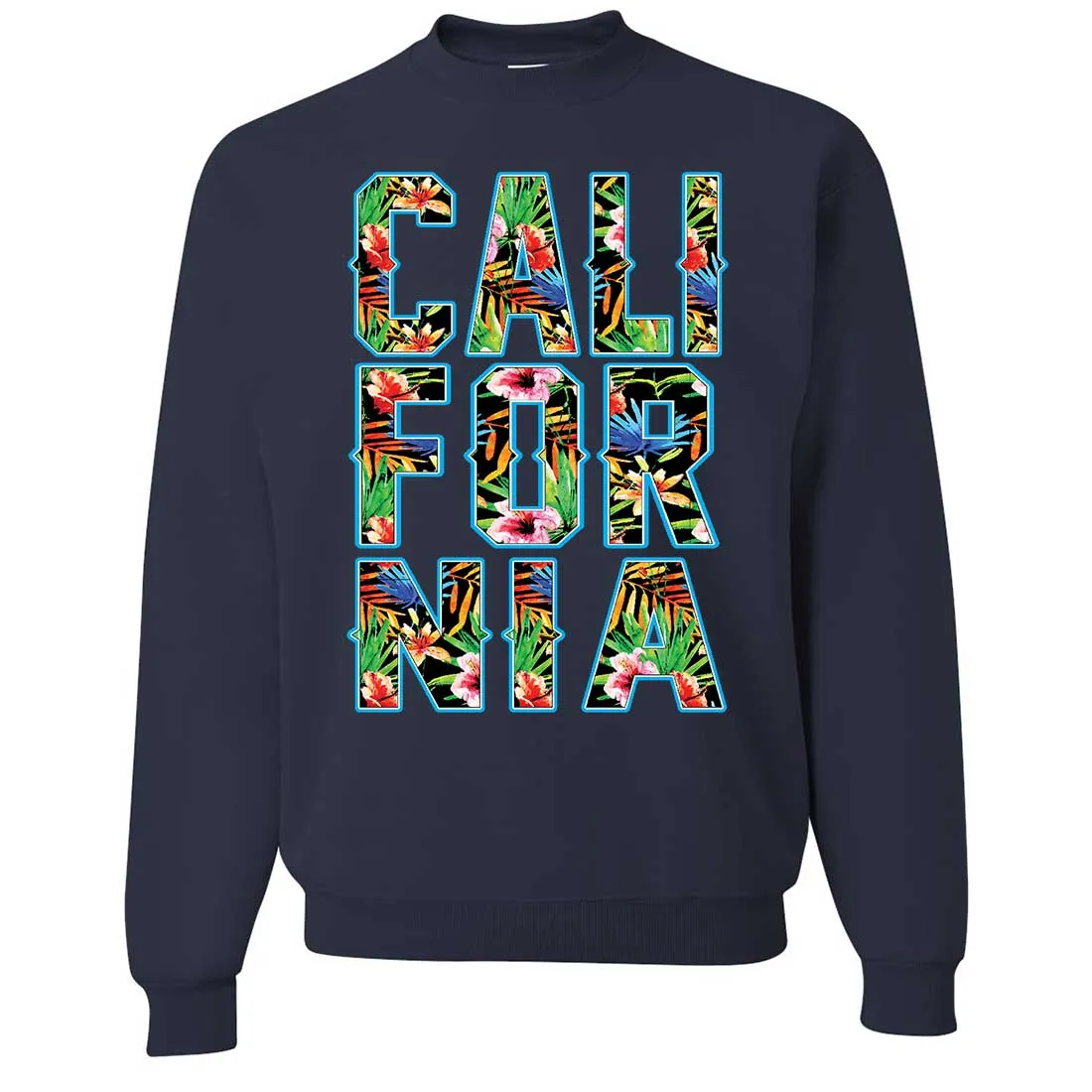 Tropical California Floral Print Crewneck Sweatshirt