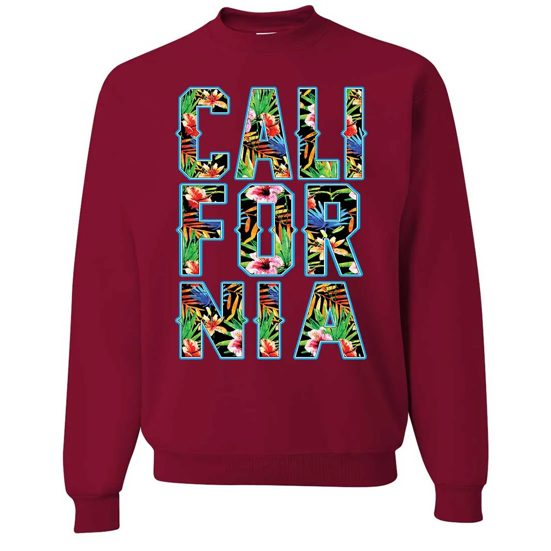 Tropical California Floral Print Crewneck Sweatshirt