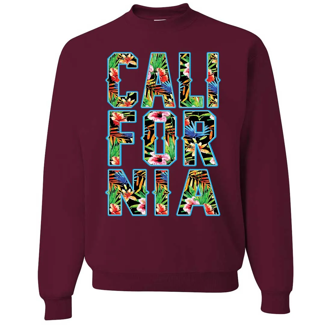 Tropical California Floral Print Crewneck Sweatshirt