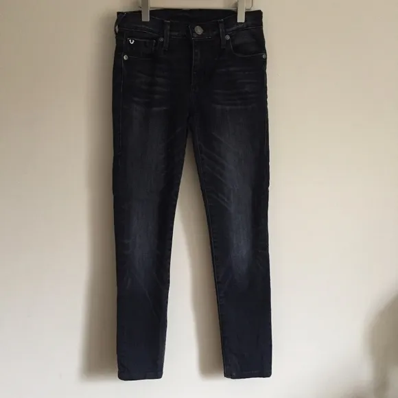 TRUE RELIGION Black Halle Mid Rise Skinny Jeans