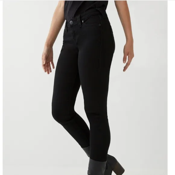 TRUE RELIGION Black Halle Mid Rise Skinny Jeans