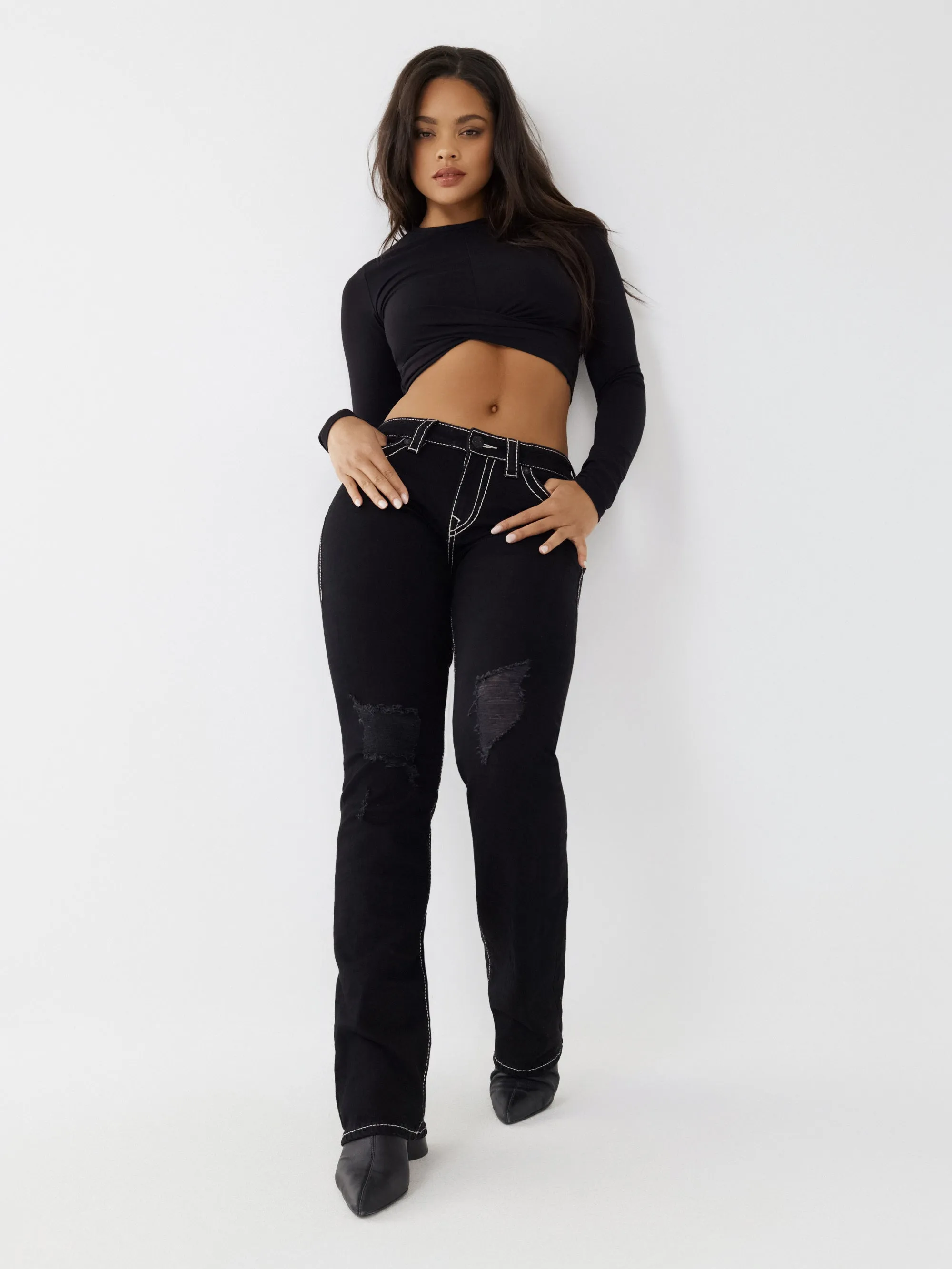 True Religion Womens Big T Becca Bootcut Fit Black Mid Rise Jeans