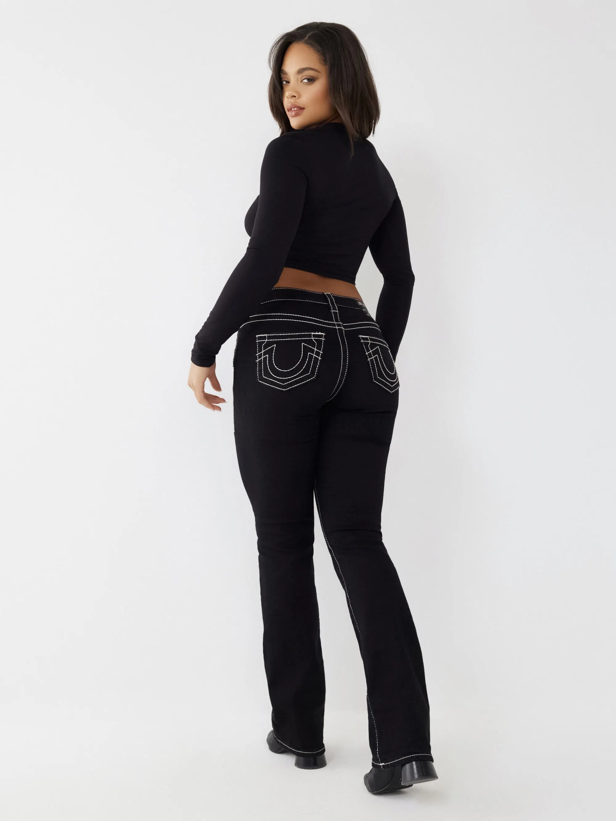 True Religion Womens Big T Becca Bootcut Fit Black Mid Rise Jeans