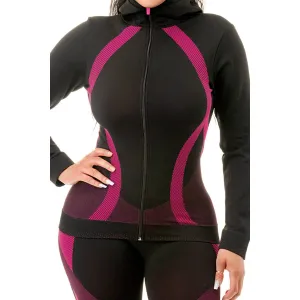 Two Piece Active Zip Up Hooded Jacket   Leggings Set in Fuchsia - One Size S/M