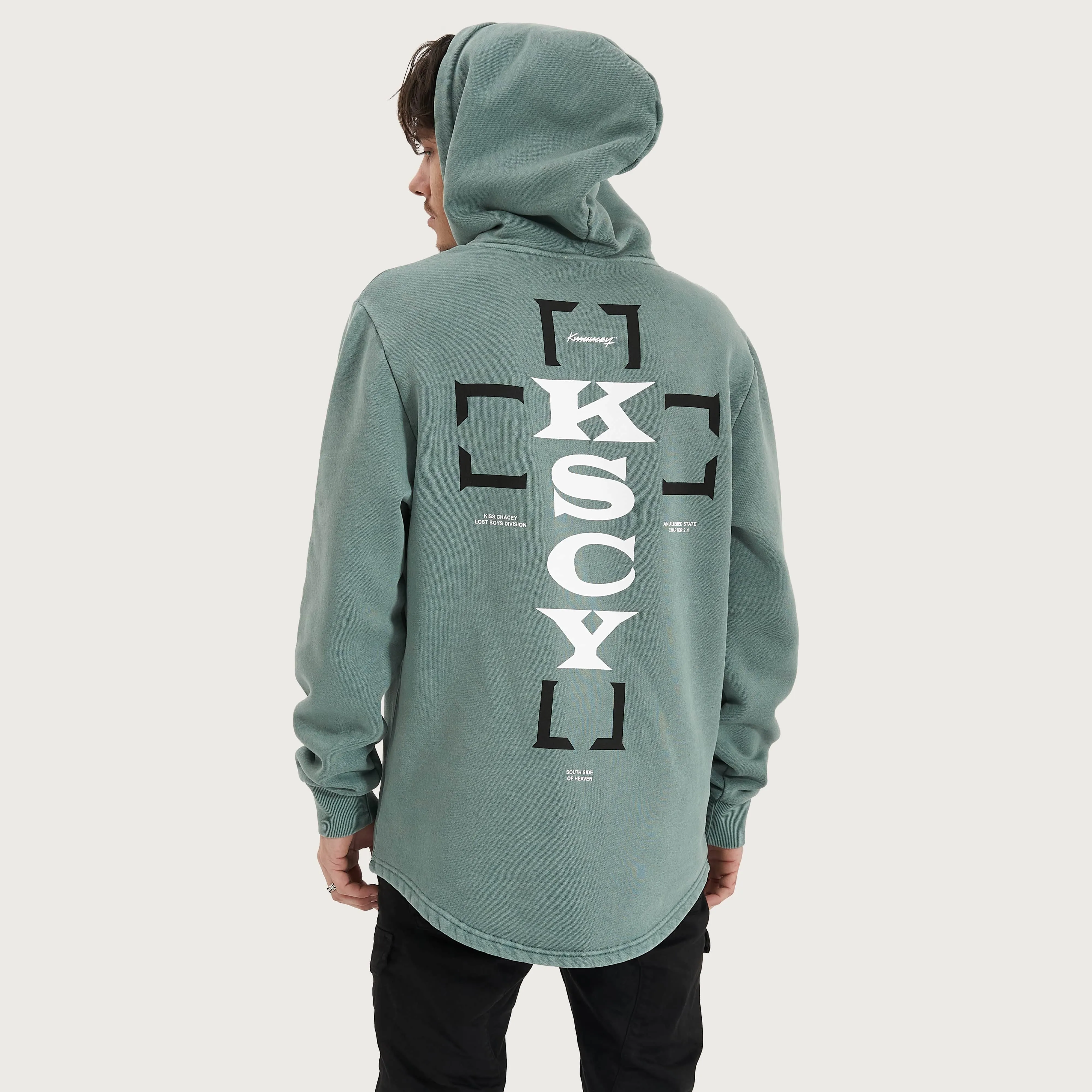 Unstated Heavy Hooded Dual Curved Sweater Pigment Trellis