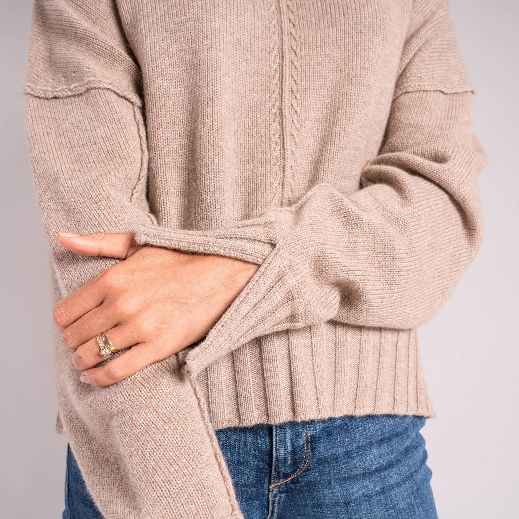 VAN KUKIL Reese High Neck Jumper in Sand Storm