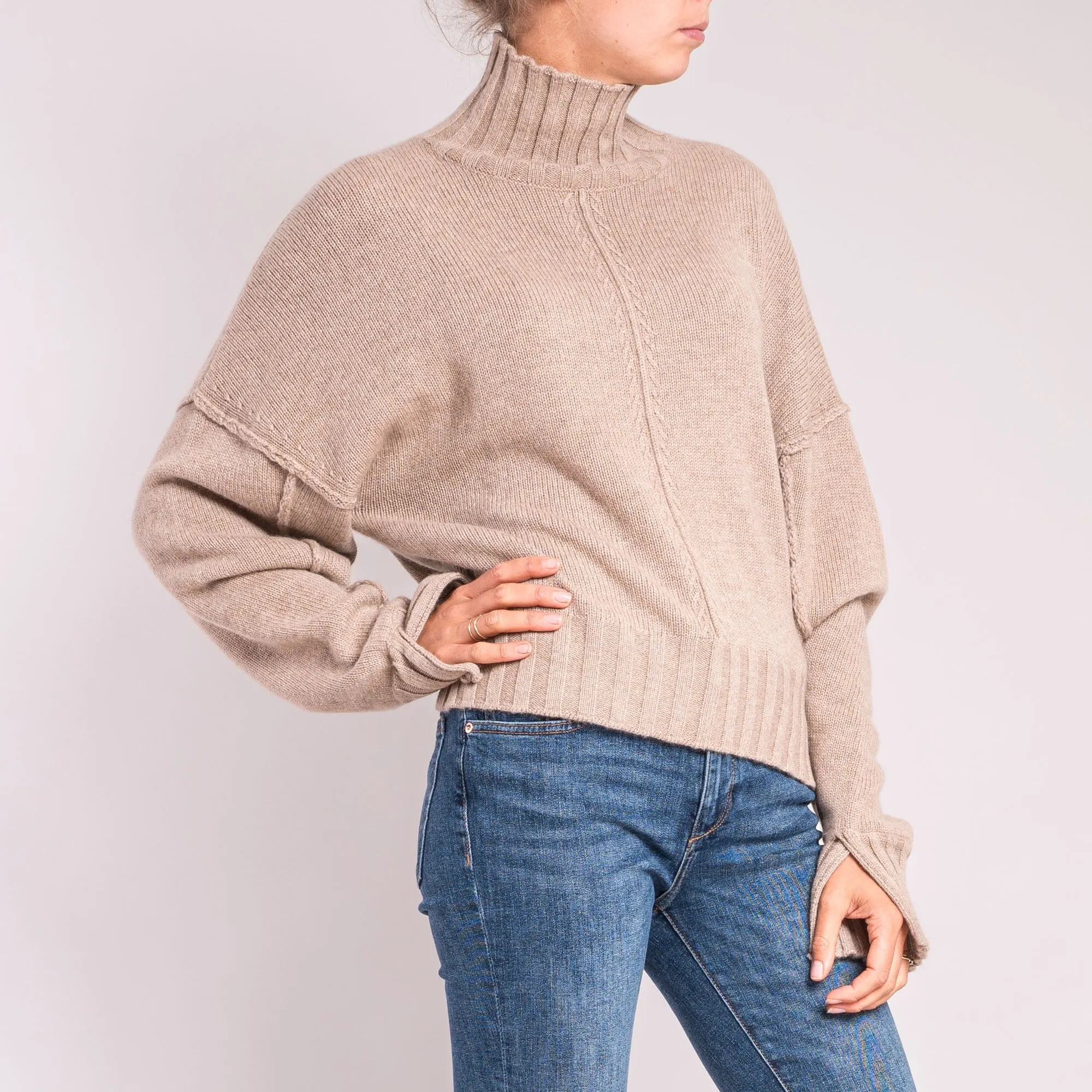 VAN KUKIL Reese High Neck Jumper in Sand Storm