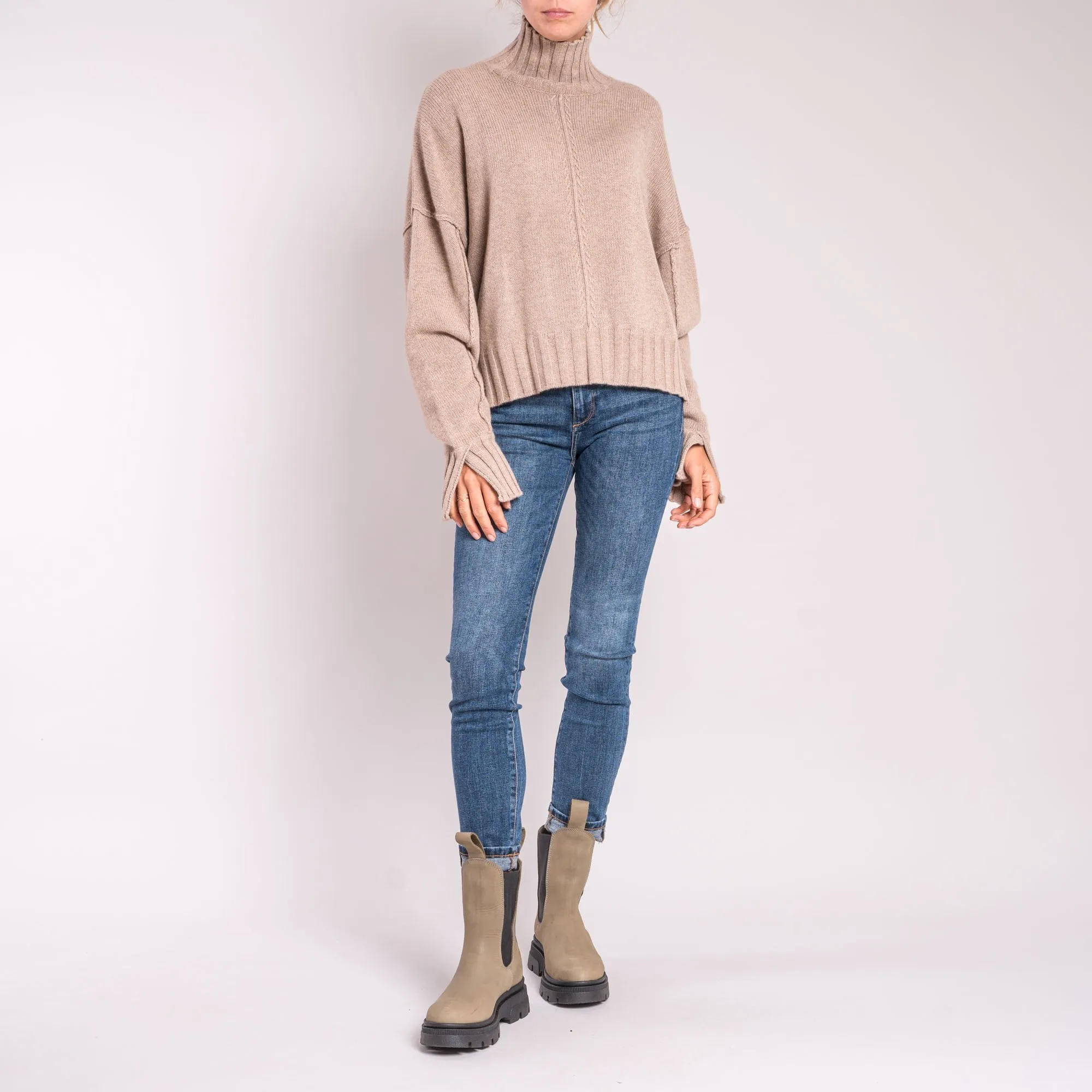 VAN KUKIL Reese High Neck Jumper in Sand Storm