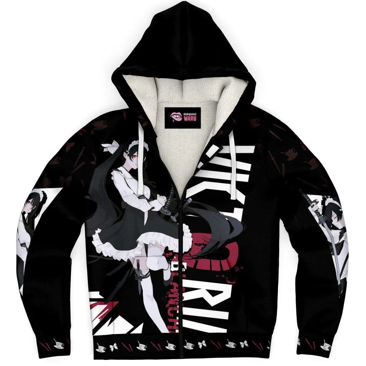 Victoria Blanche Deadly anime girl maid AOP Sherpa Jacket Hoodie