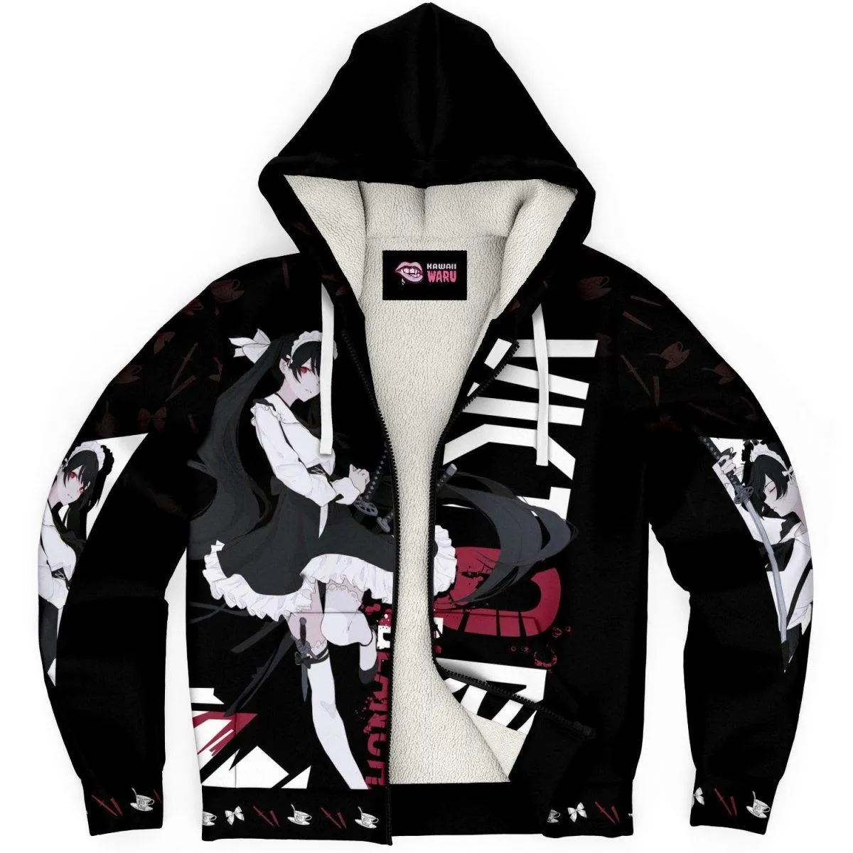 Victoria Blanche Deadly anime girl maid AOP Sherpa Jacket Hoodie