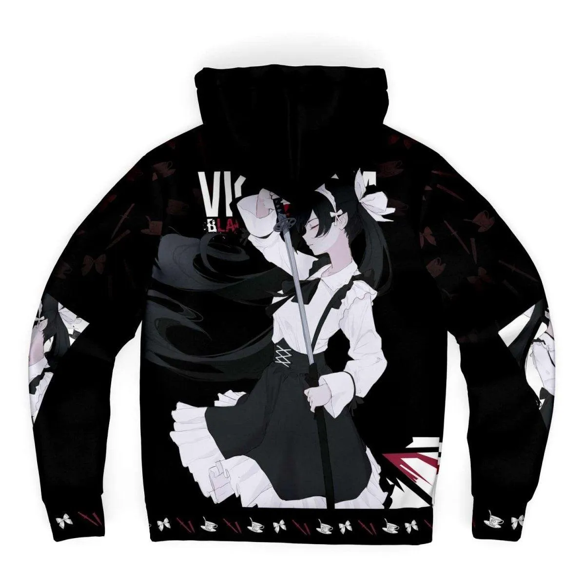 Victoria Blanche Deadly anime girl maid AOP Sherpa Jacket Hoodie