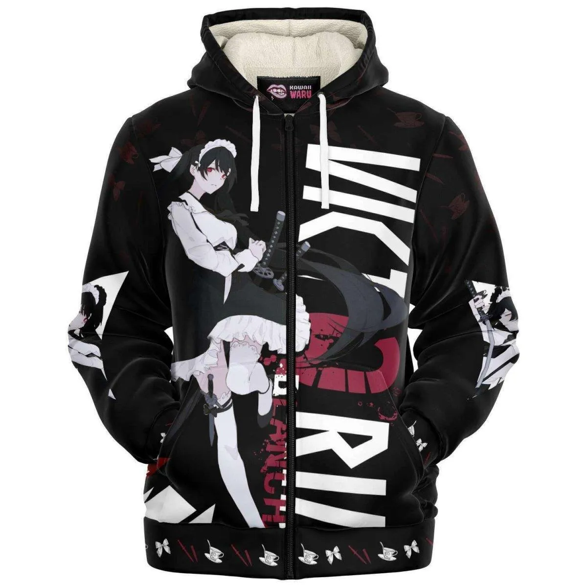 Victoria Blanche Deadly anime girl maid AOP Sherpa Jacket Hoodie