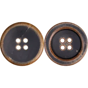 Vintage Bowl-Shaped Four-Hole Black Burnished Horn Buttons 25 Pack