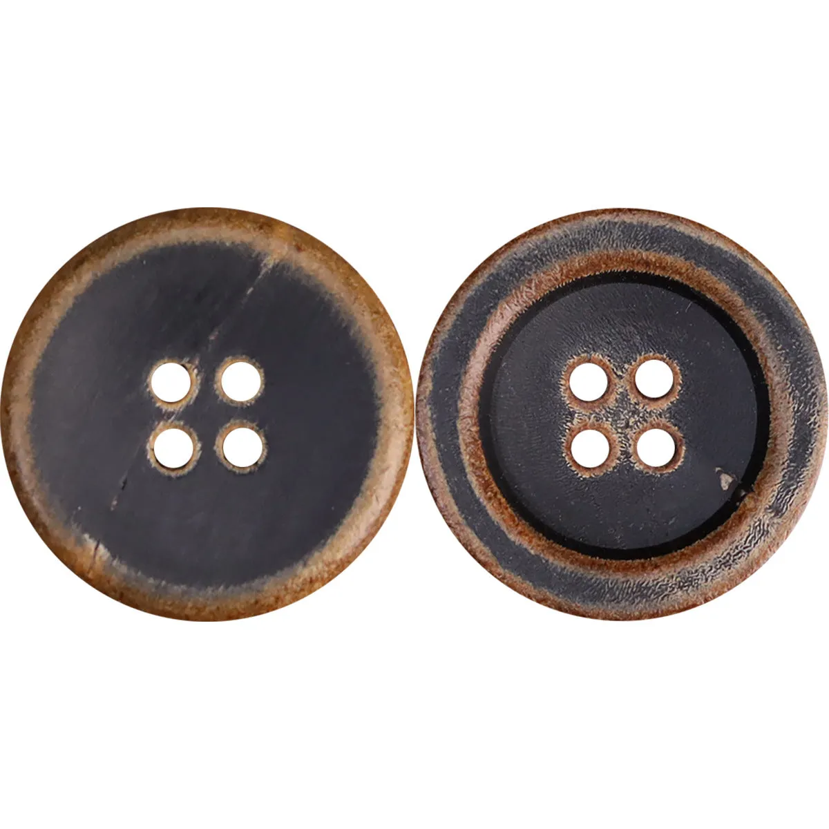 Vintage Bowl-Shaped Four-Hole Black Burnished Horn Buttons 25 Pack