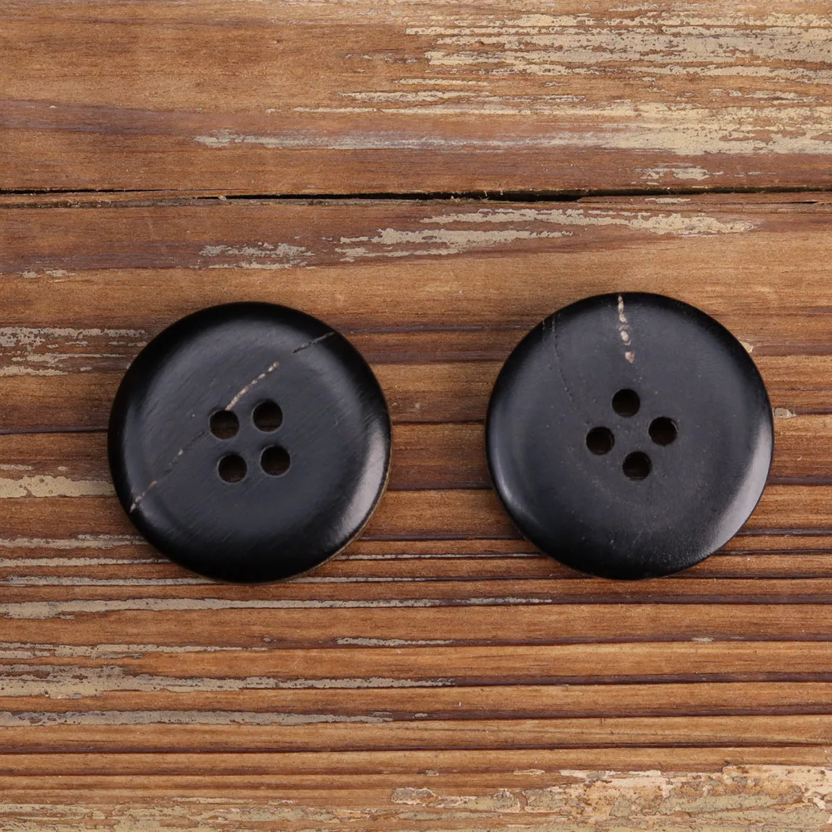Vintage Bowl-Shaped Four-Hole Black Burnished Horn Buttons 25 Pack