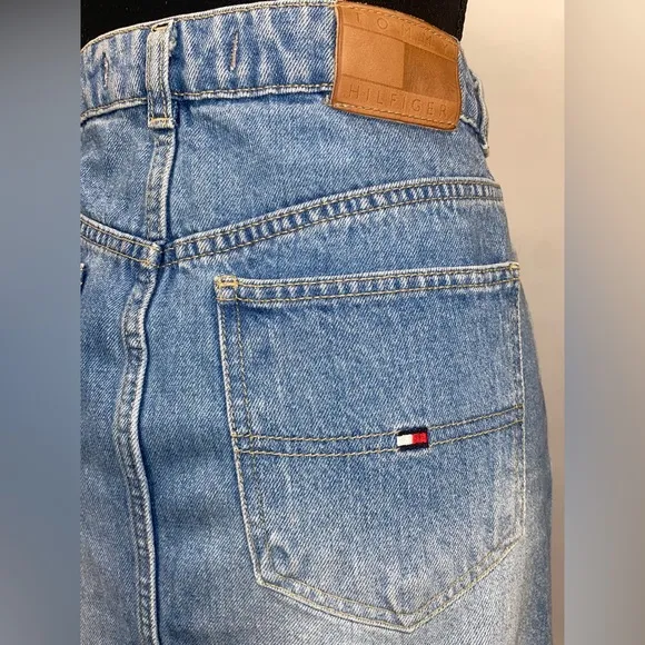 Vintage Denim Skirt Tommy Hilfiger Jeans Size 8 100% Cotton Front Split Pockets