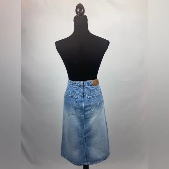Vintage Denim Skirt Tommy Hilfiger Jeans Size 8 100% Cotton Front Split Pockets
