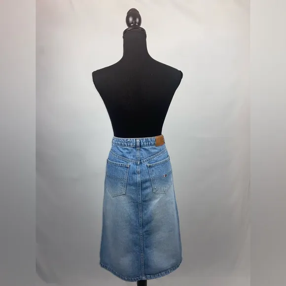 Vintage Denim Skirt Tommy Hilfiger Jeans Size 8 100% Cotton Front Split Pockets