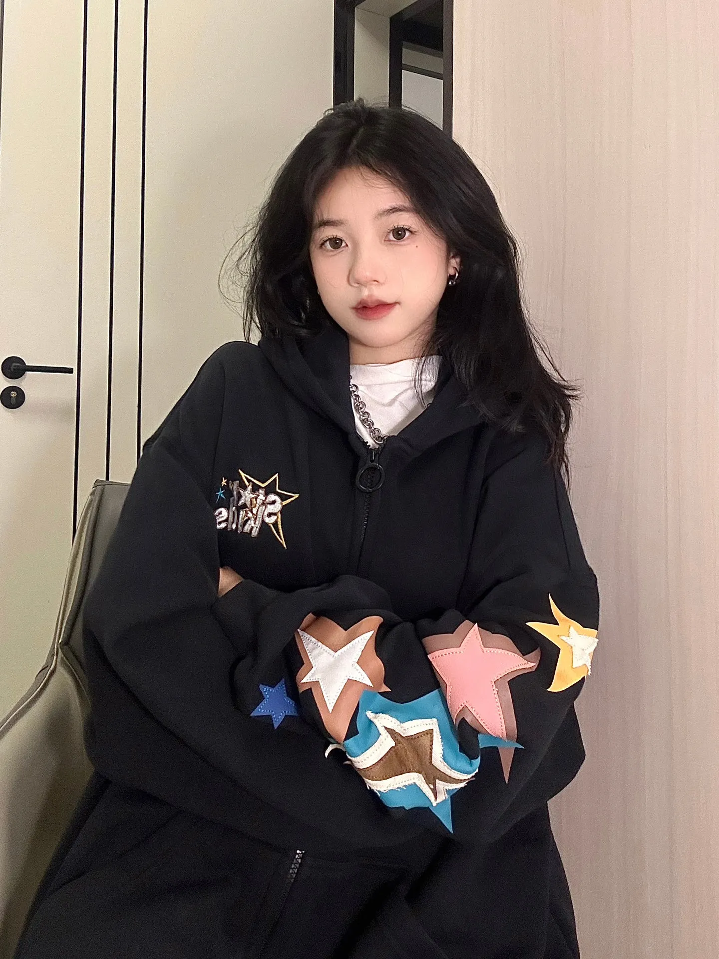 Vintage Star Print Oversized Hoodie