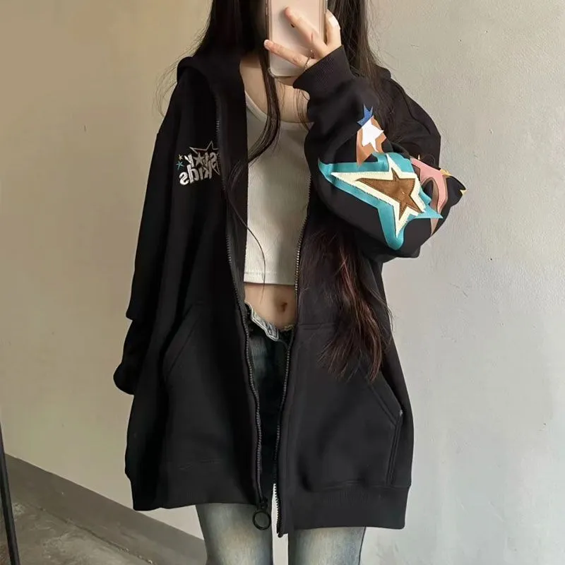 Vintage Star Print Oversized Hoodie