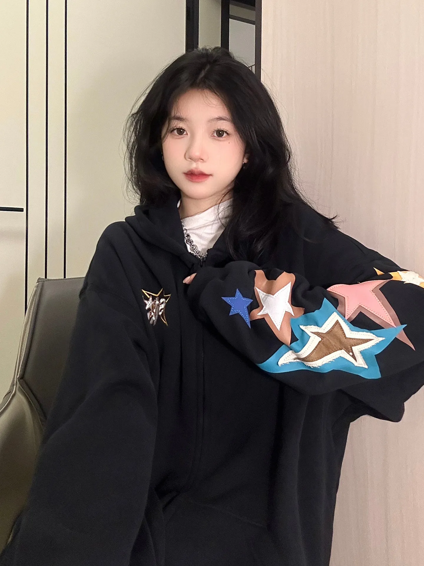 Vintage Star Print Oversized Hoodie