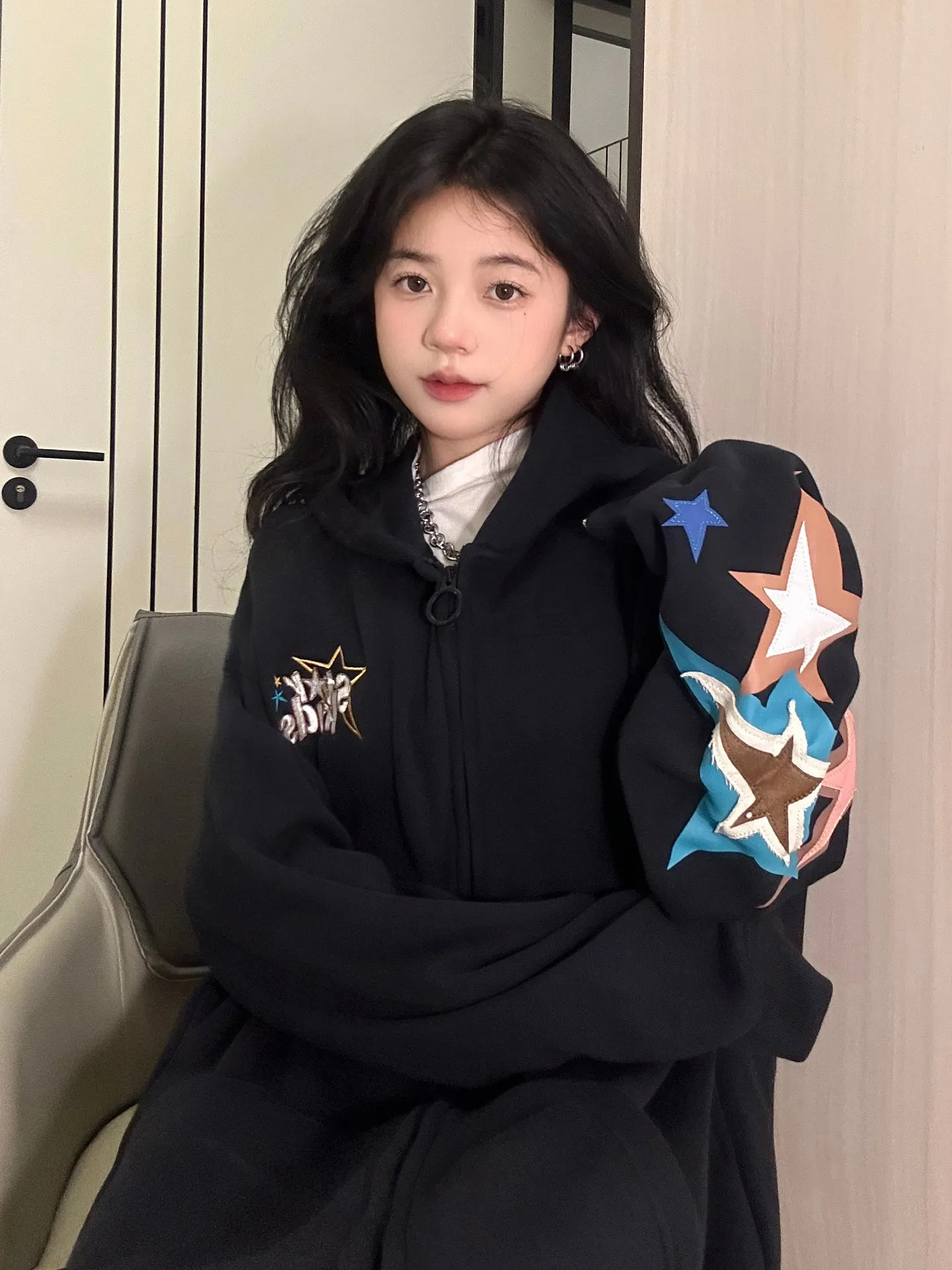 Vintage Star Print Oversized Hoodie