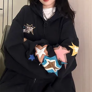 Vintage Star Print Oversized Hoodie