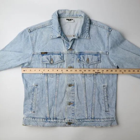VTG DKNY Jean Jacket Women's M Blue Denim Button-Front 90s Y2K Light Wash Retro
