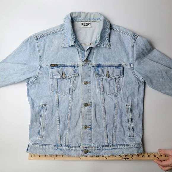 VTG DKNY Jean Jacket Women's M Blue Denim Button-Front 90s Y2K Light Wash Retro