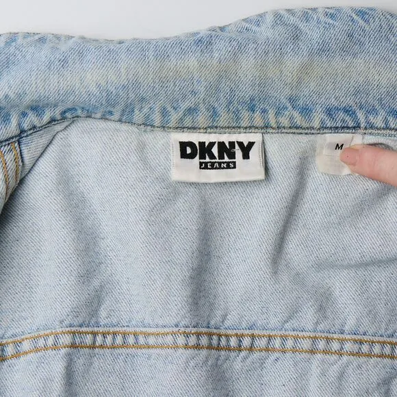 VTG DKNY Jean Jacket Women's M Blue Denim Button-Front 90s Y2K Light Wash Retro