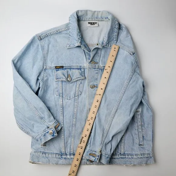 VTG DKNY Jean Jacket Women's M Blue Denim Button-Front 90s Y2K Light Wash Retro