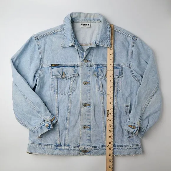 VTG DKNY Jean Jacket Women's M Blue Denim Button-Front 90s Y2K Light Wash Retro
