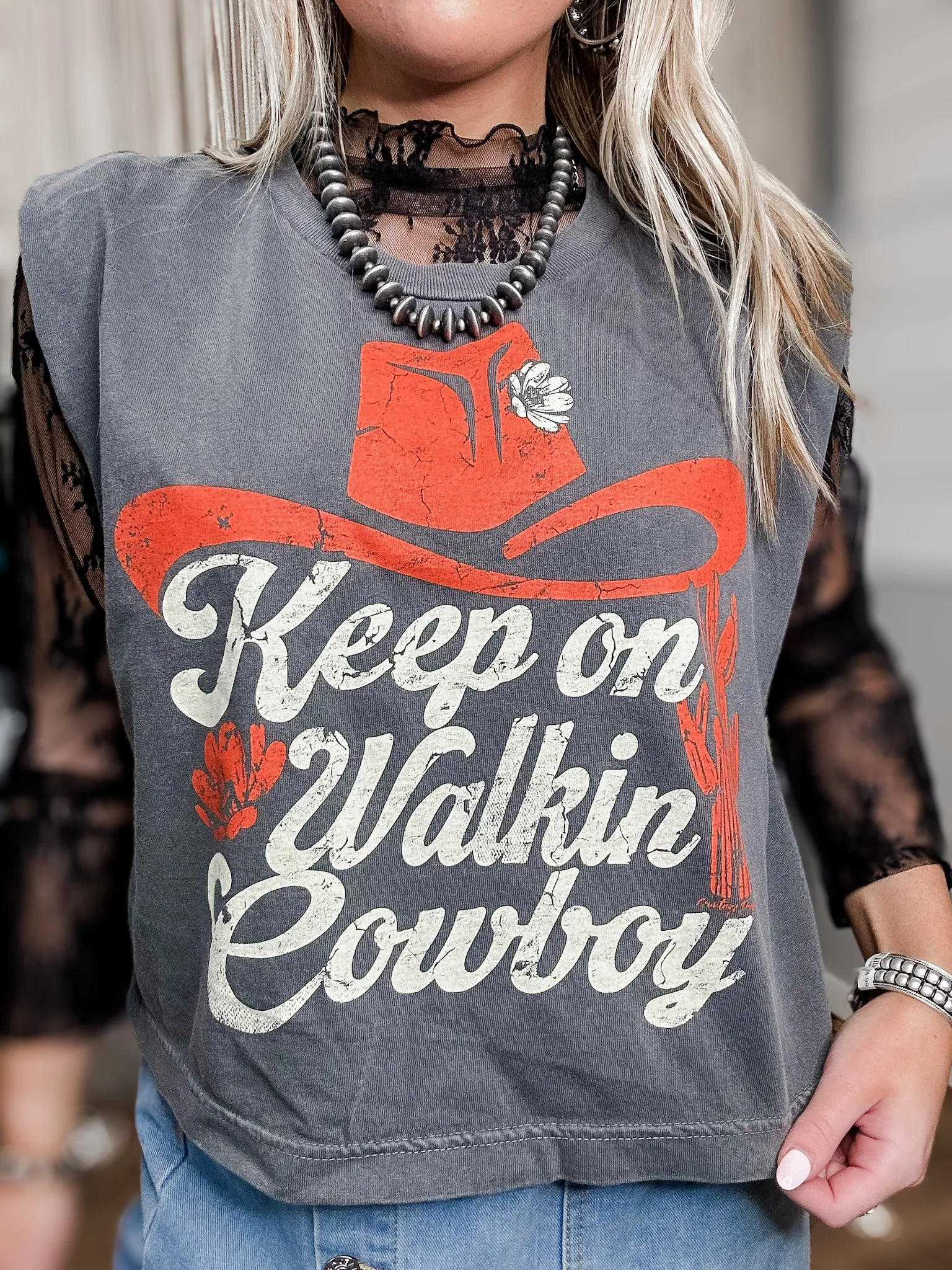 Walk on Cowboy Midriff boxy Muscle crop tee