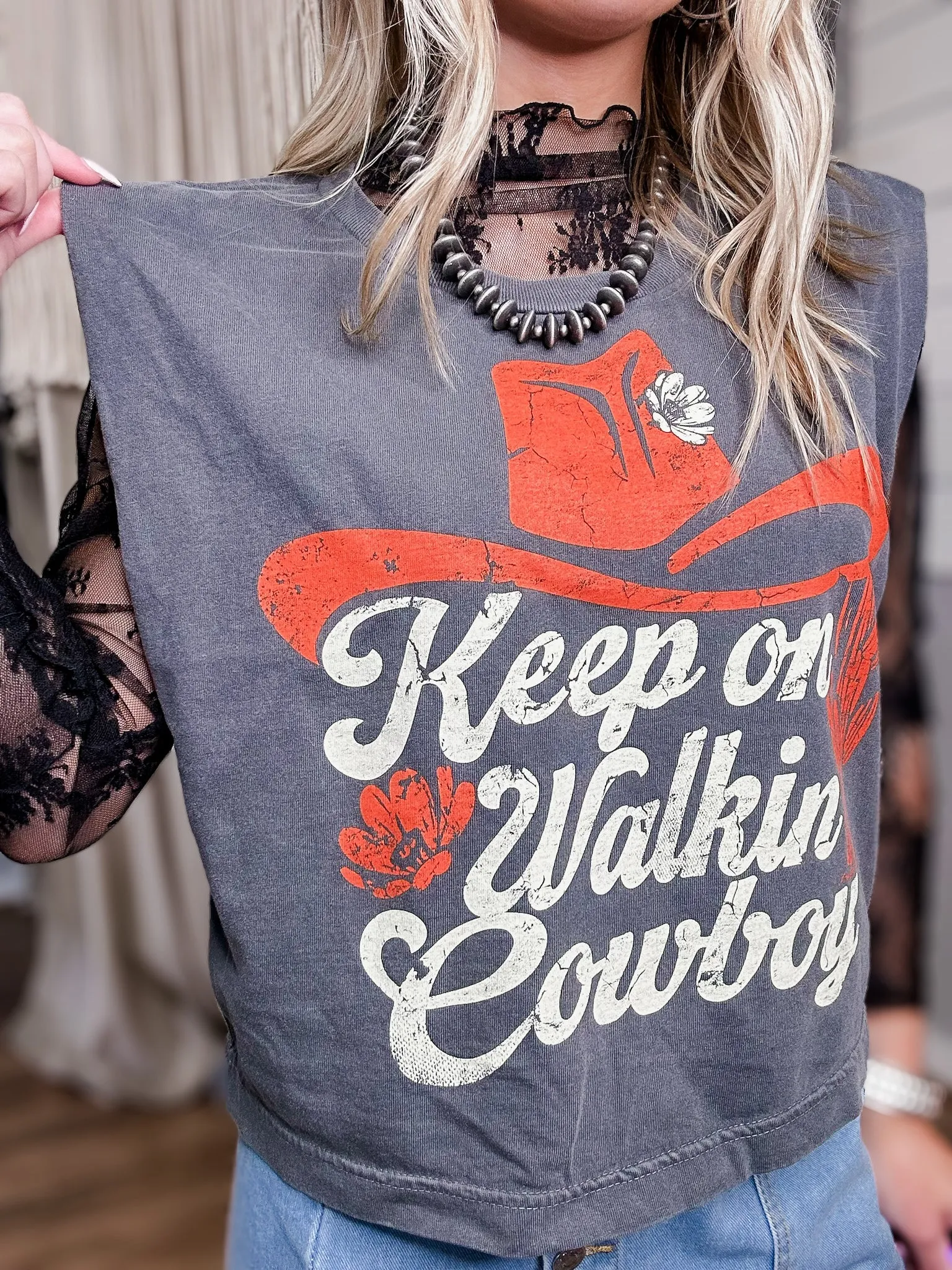 Walk on Cowboy Midriff boxy Muscle crop tee